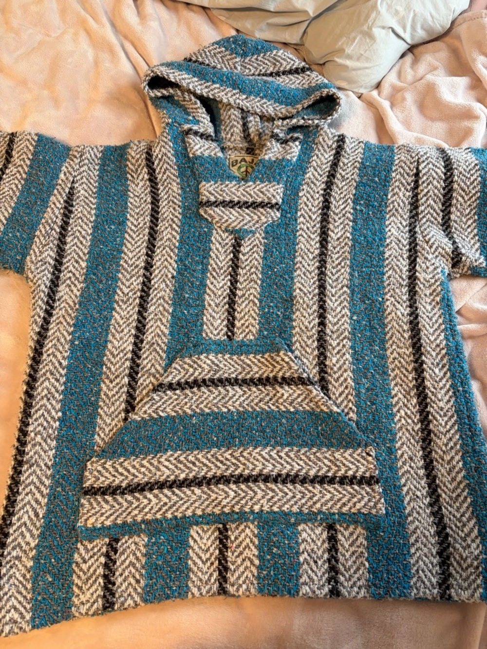 Blue & Gray Striped Hooded Baja Joe Sweater